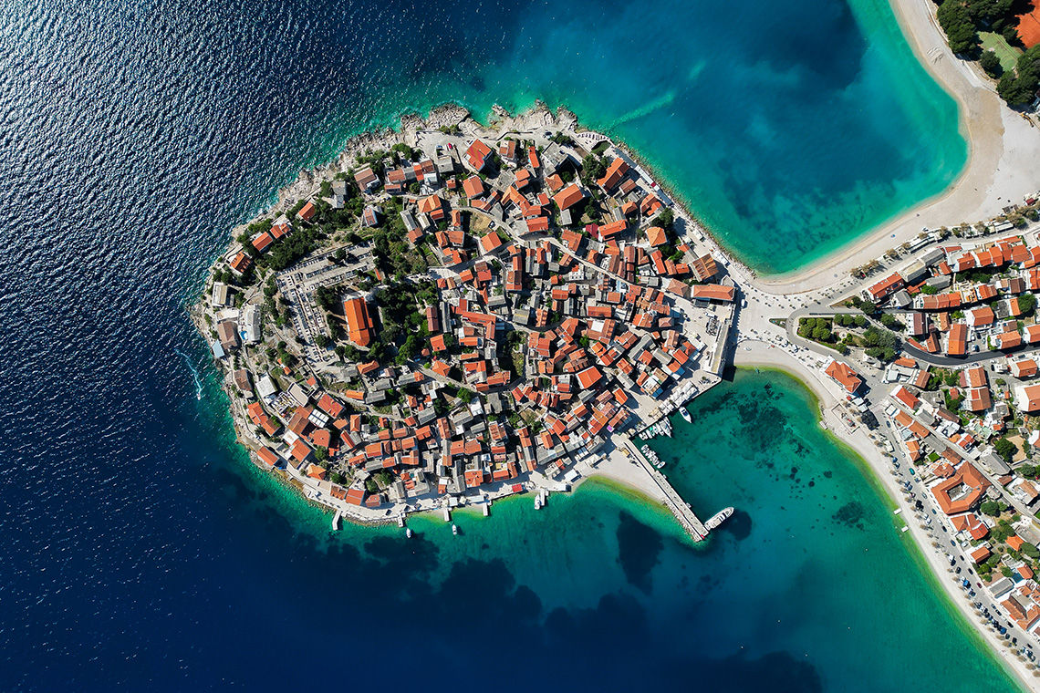 Aerial view of Primošten, on the Adriatic Sea, Croatia
