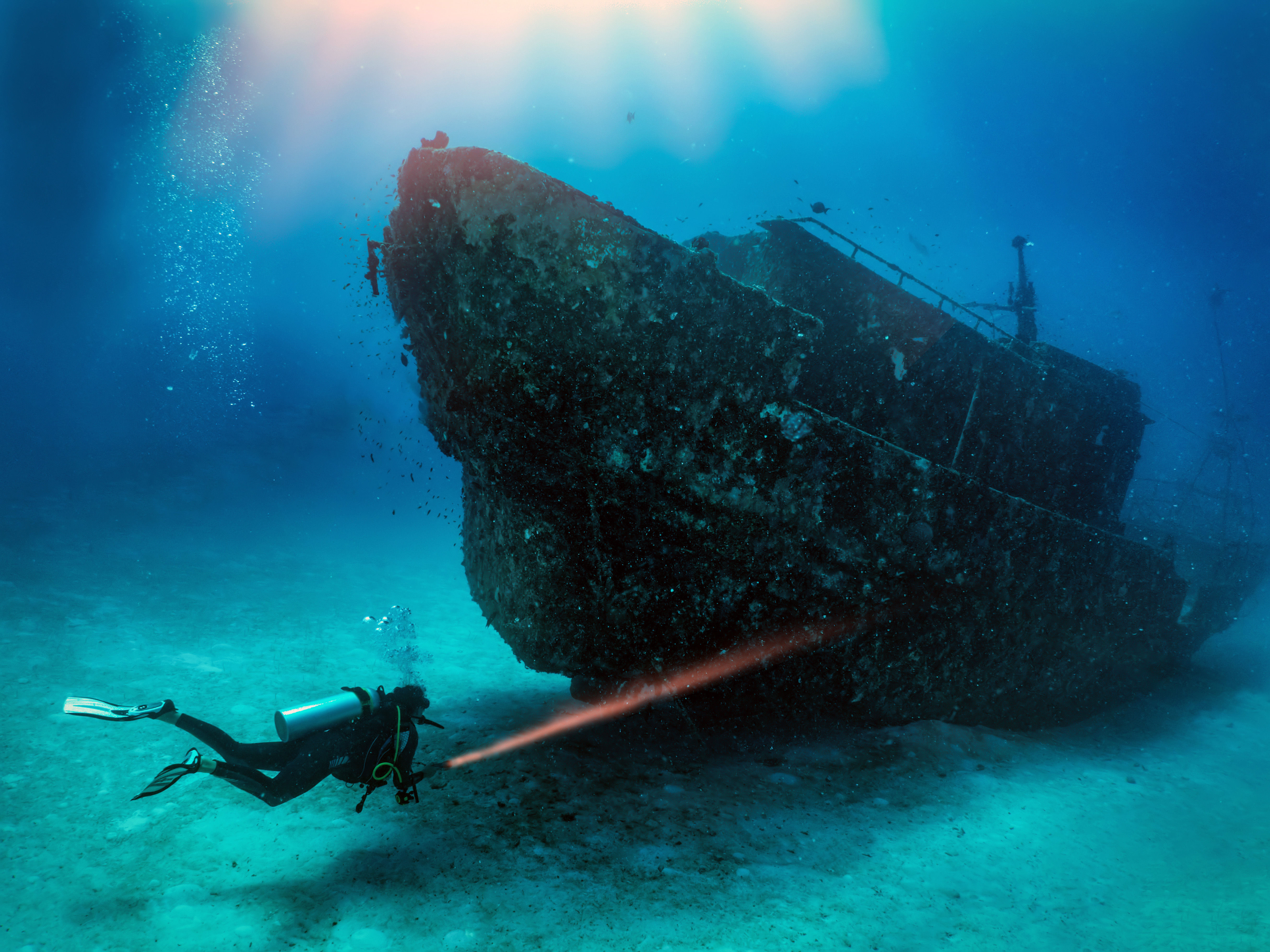 Diver approaching a wreck