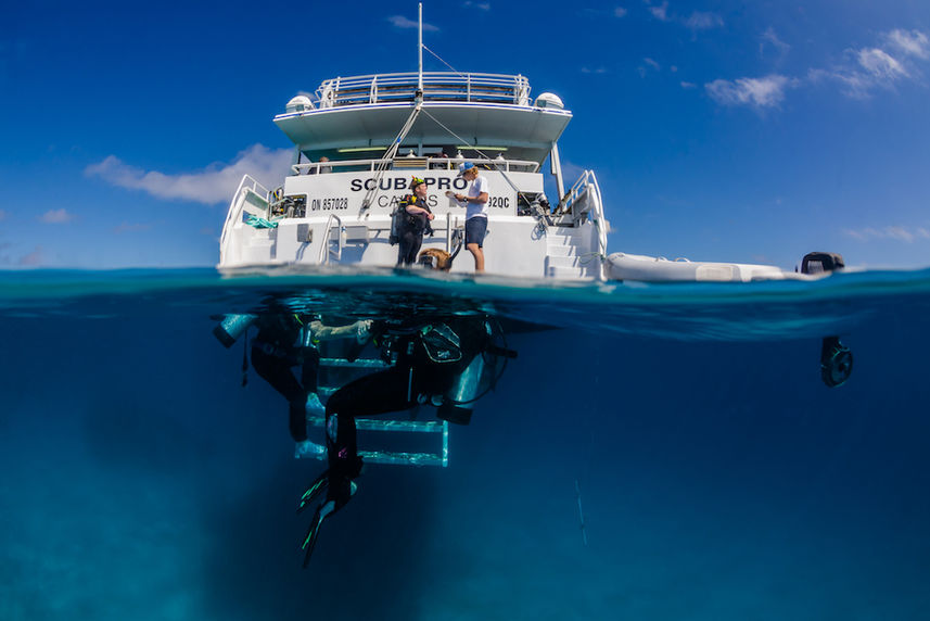 Divers at the dive platform onboard ScubaPro III 