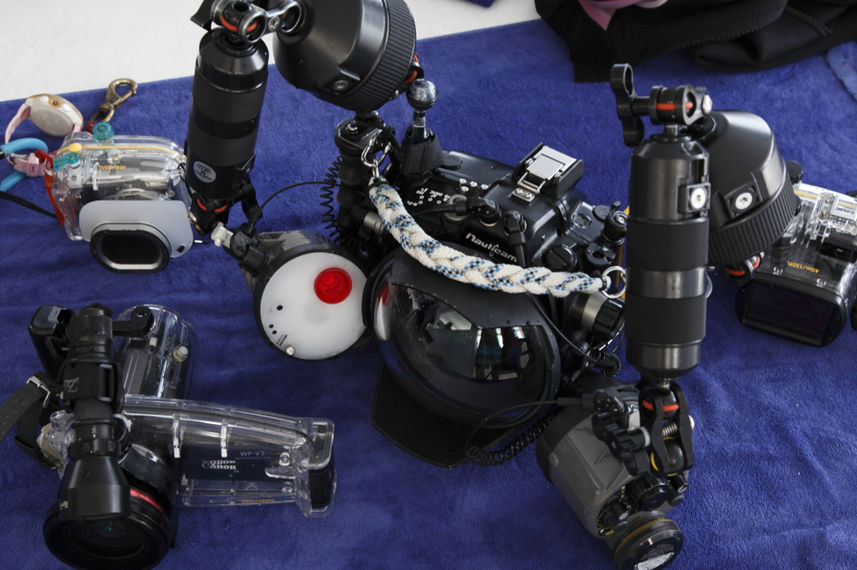 Dive photography equipment onboard Fun Azul
