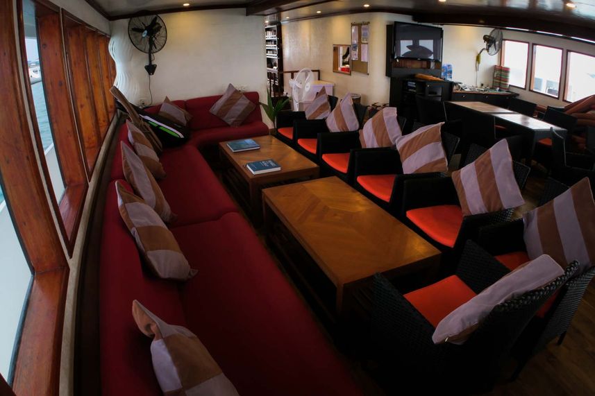 Indoor Lounge aboard Manta Cruise Liveaboard Maldives