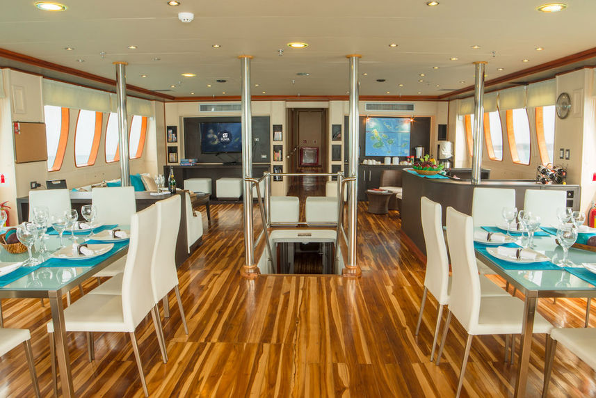 Indoor lounge and bar area - Majestic Galapagos Yacht