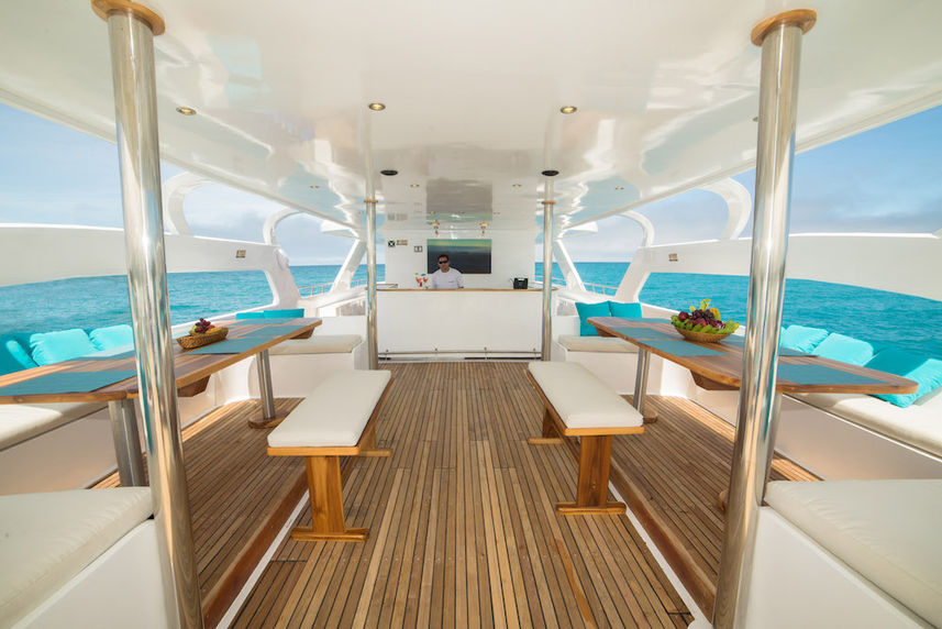 Outdoor bar and lounge area - Majestic Galapagos Yacht