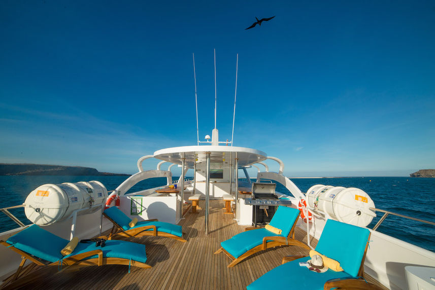 Sun deck with comfortable loungers - Majestic Galapagos Yacht