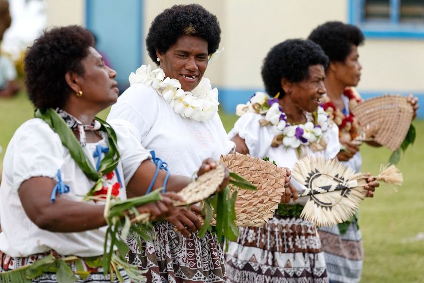 Traditional 'Meke' - singing and dancing by the villagers 